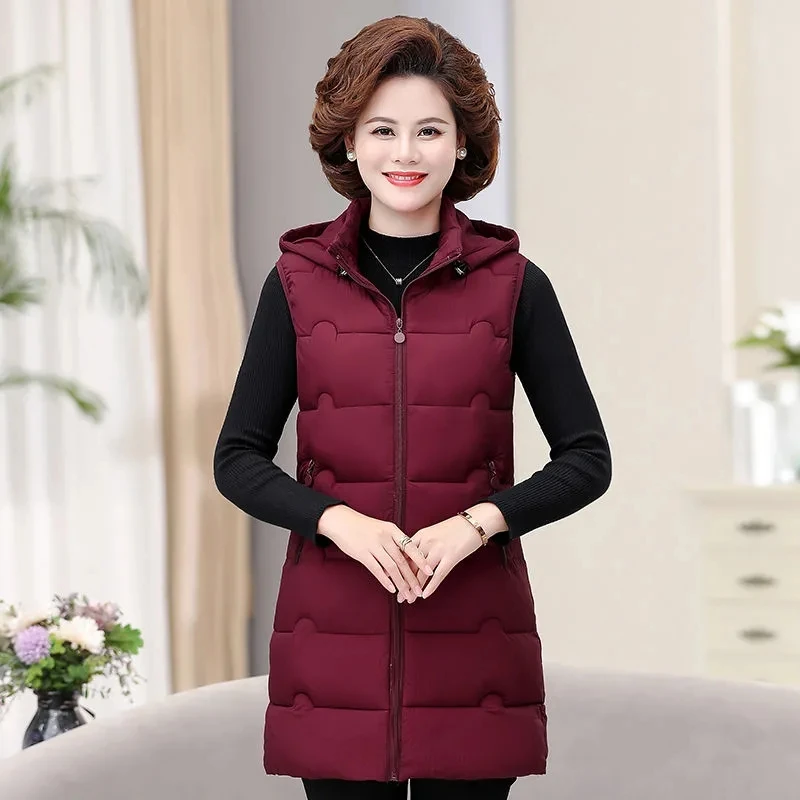 Vests Winter Jacket Women 2026 New Sleeveless Vests Hooded Padded Jacket Long Coats Korean Fashion Waistcoat Female