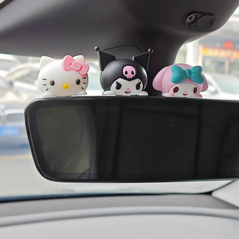 Sanrio Hello Kitty Rearview Mirror Decorative Ornament Kuromi Melody Car Center Console Cute Doll Interior Car Jewelry Dolls