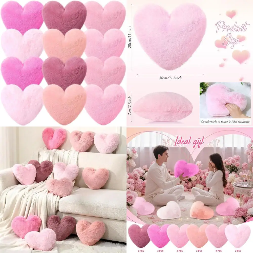 

Набор из 12 розовых подушек в форме сердца ко Дню святого Валентина, 11,8x11 дюймов, мягкие декоративные подушки для дивана или кровати, милые декоративные подушки для дома