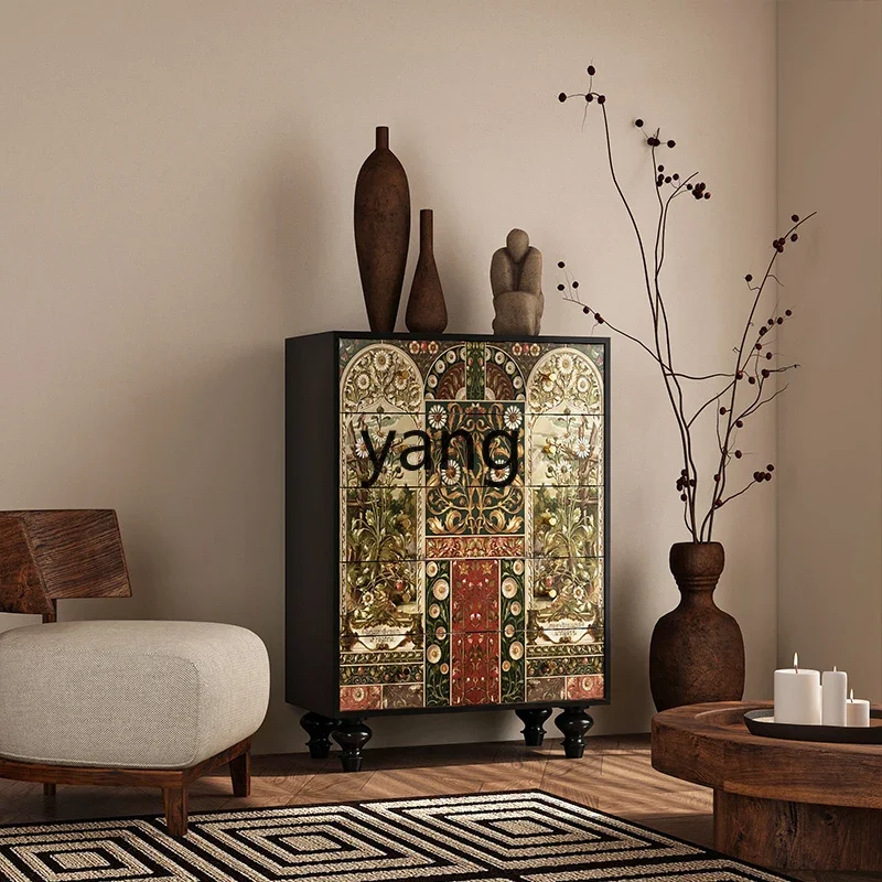 LH solid wood chest of drawers, storage locker in the corner of the living room against the wall