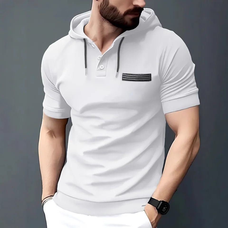 Summer Polo Shirt Hooded Men's Casual Sports Polo Shirt