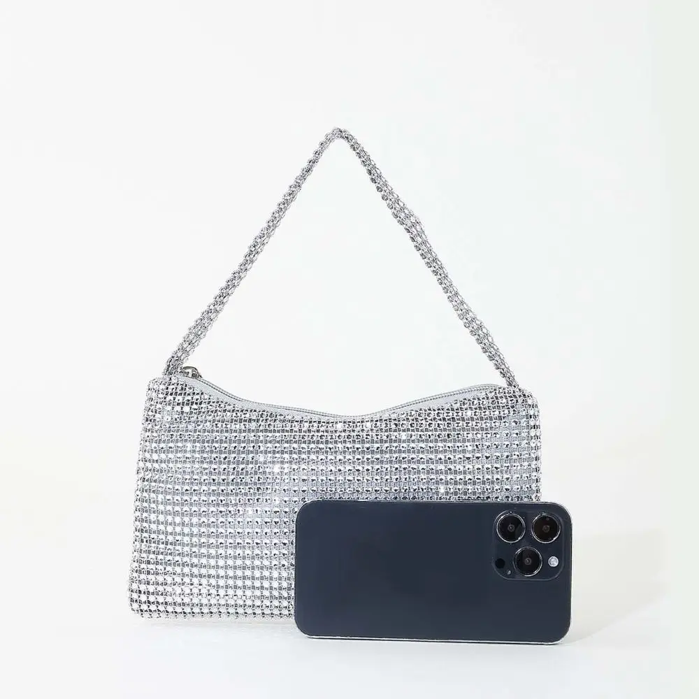 Casual Shiny Evening Banquet Bag Mini Underarm Bag Glitter Shoulder Bag Small Purse Temperament Rhinestone Hand Bag Wedding