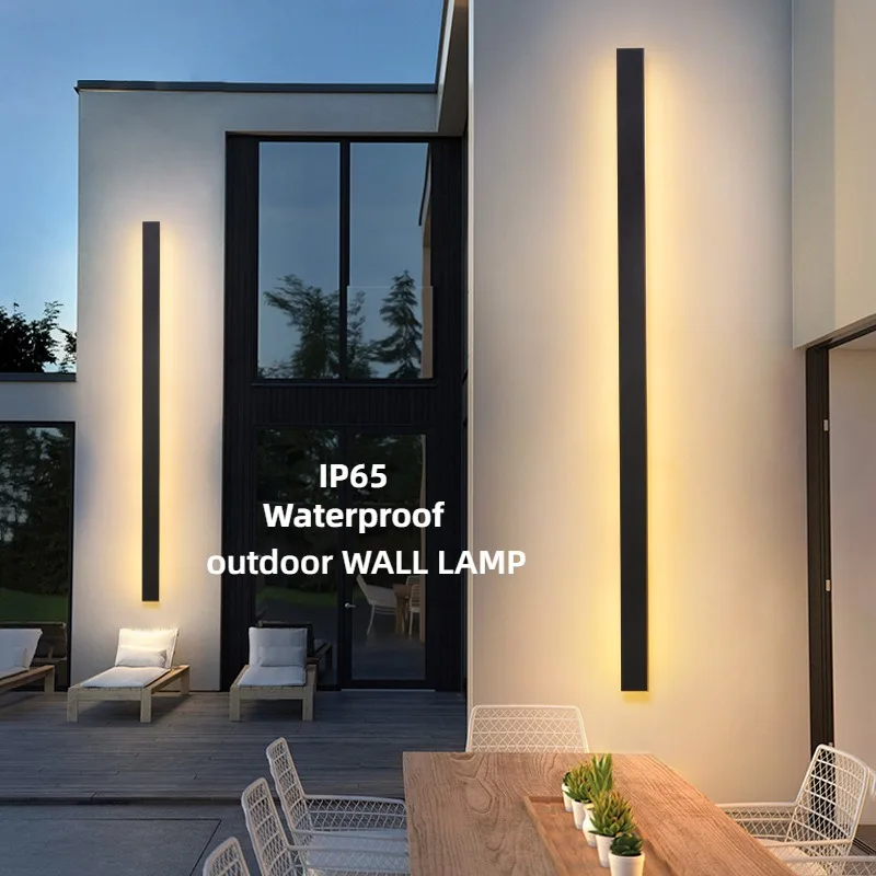 Lámpara de pared exterior de tira larga, pared Exterior Ip65, iluminación LED moderna impermeable, arandela de pared para jardín, Villa, balcón, 85-265V regulable