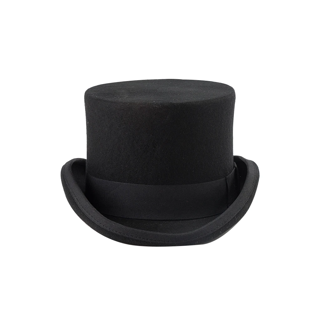 100% Wool Felt Top Hat with ribbon and lining