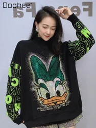 European Goods Heavy Industry Beaded Rhinestone Cartoon Long-sleeved Sweatshirts Women Autumn Winter 2024 New Loose Hoodie Coat