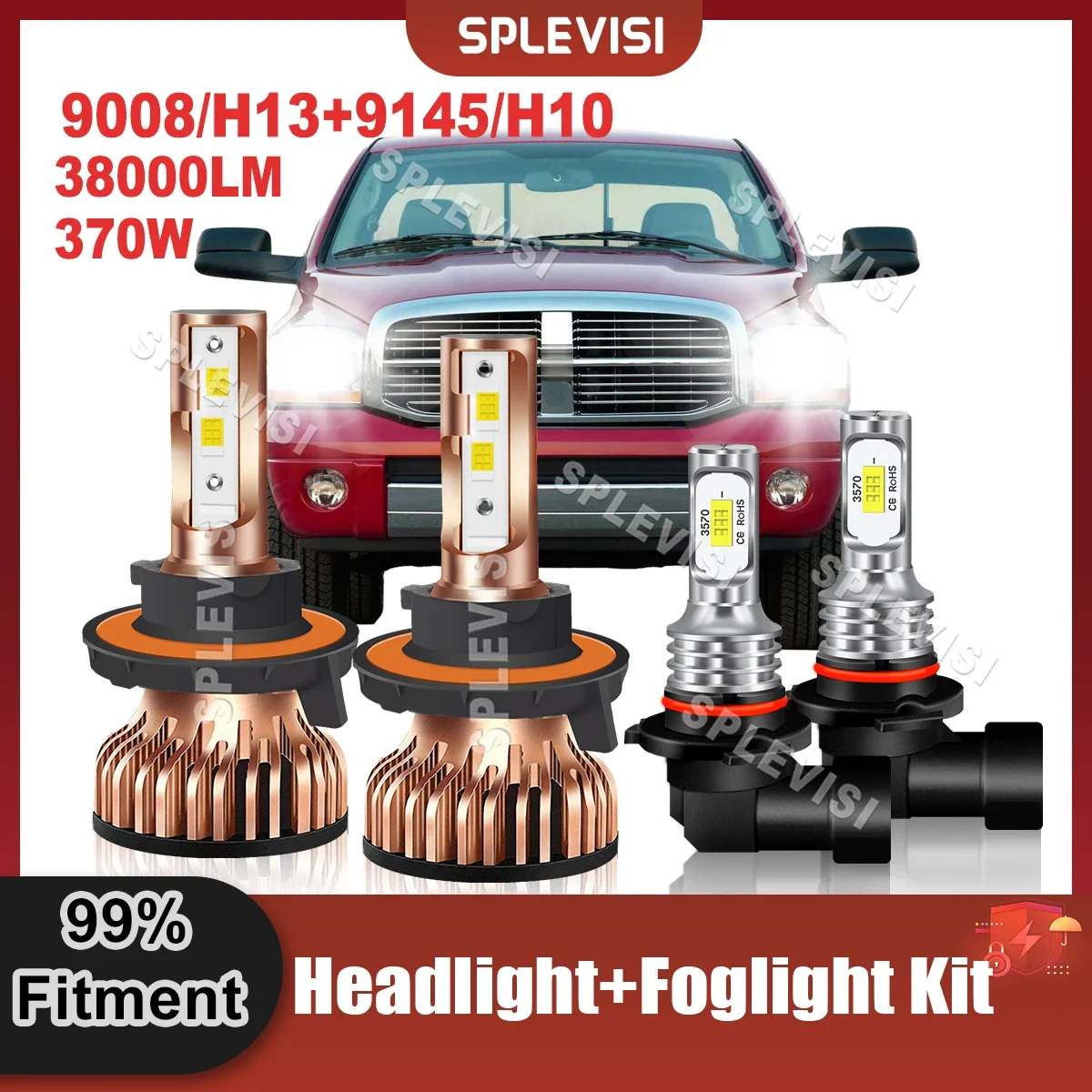 

SPLEVISI LED Headlight High Low Beam 9145/H10 Foglamp 38000LM For Dodge Ram 1500 2500 3500 2006 2007 2008 Auto Lamp Combo Kit