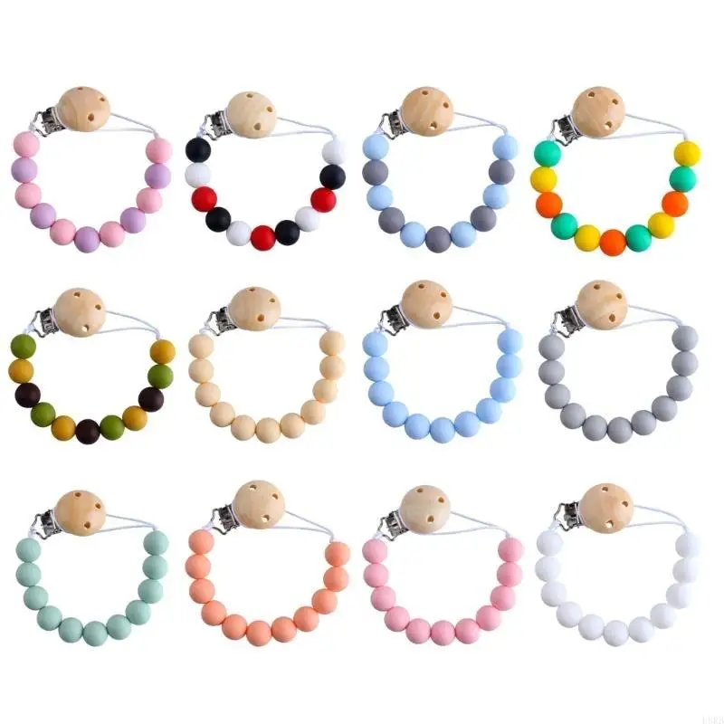 Wooden Bead Pacifier Clips Silicone Dummy Chain Holder Newborn Soother Chains Nipple Holder for Babies L8RB