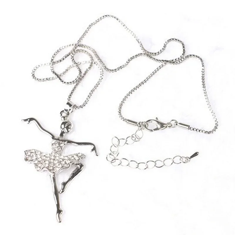 Fashion Crystal Little Girl Ballet Dancer Pendant Necklace Rhinestone Charm Necklaces Girls Party Jewelry Gifts