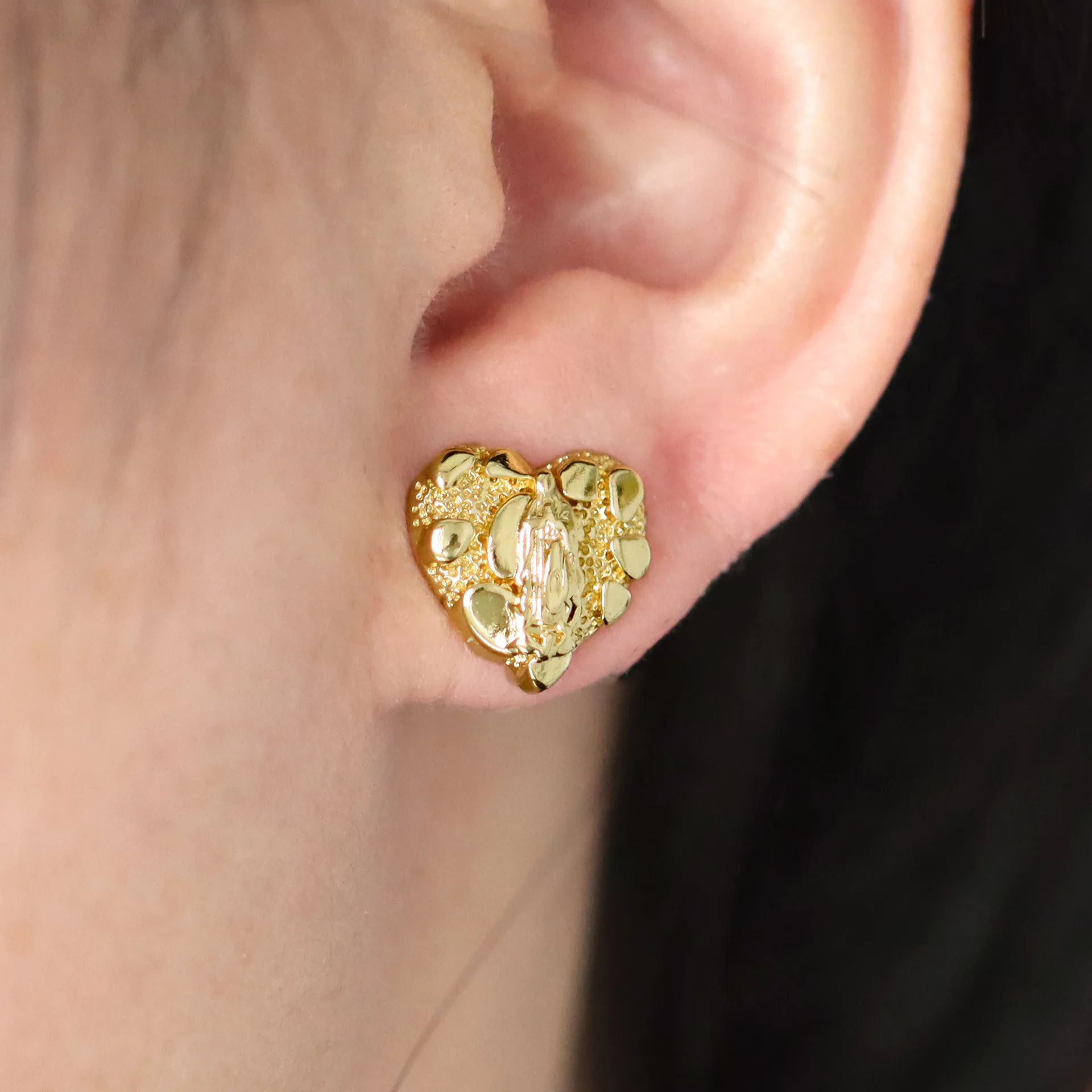 الهيب هوب المرأة الذهب الكتلة مريم العذراء القلب القرط النحاس المجوهرات المألوف الدينية سحر الأذن الكفة