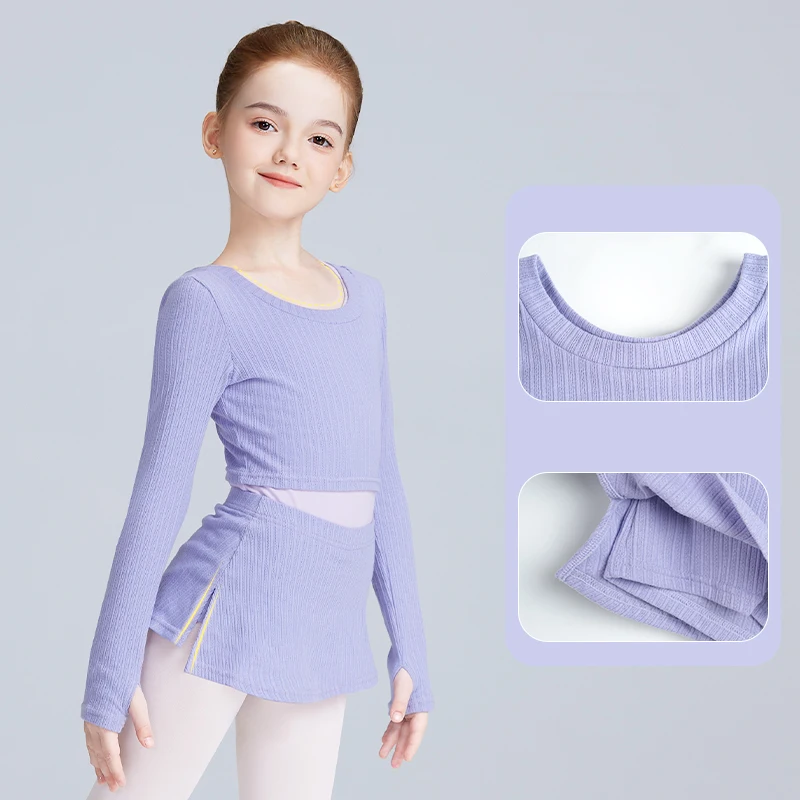 Ensemble fendu 3 pièces pour enfants, col rond, châle pour filles, ballet, danse, tout-petit, haut d'entraînement, chaussette, automne, hiver