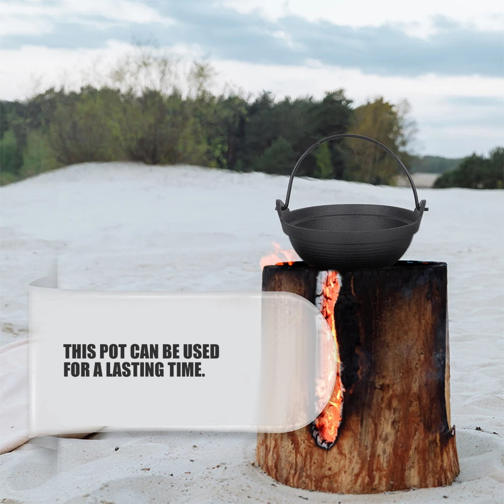 Olla Colgante de Hierro Fundido Estilo Japonés, Olla Resistente para Sopa, para Acampar al Aire Libre, Picnic, Sukiyaki, Utensilios de Cocina de Hierro