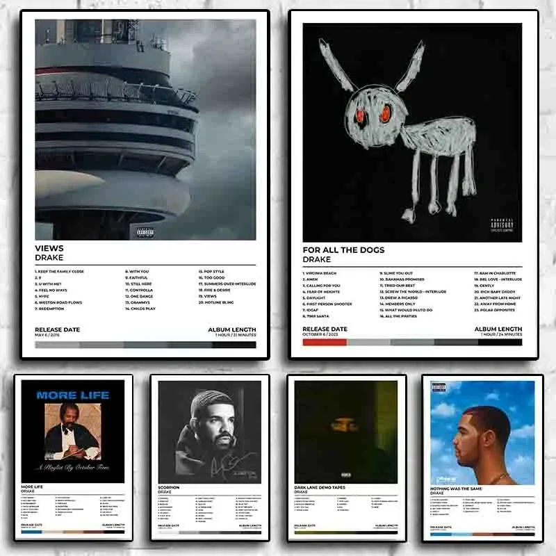 Drake Poster For All The Dogs Album Tracklist Music Cover Hip Hop Rapper Scorpion Care VIEWS Canvas Printing Wall Art Room Decor