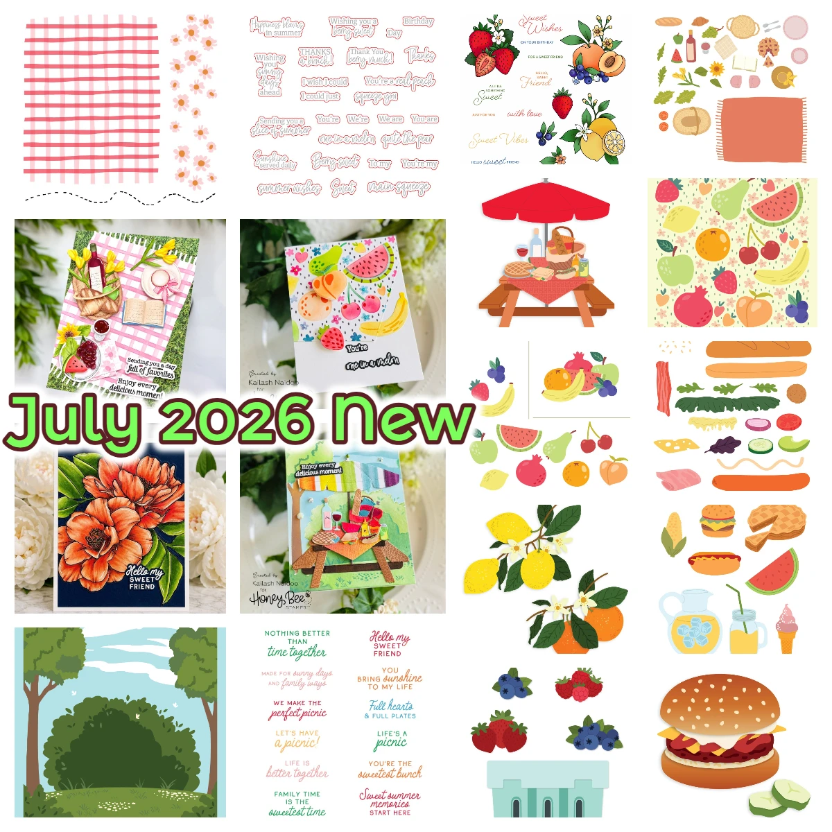 Nouveauté Juillet 2026 : Matrices de découpe en métal, tampons et pochoirs sur le thème Miel, Abeille, Baies, Douceur d'été, Bouquet pour Scrapbooking, Album photo et Journal créatif DIY