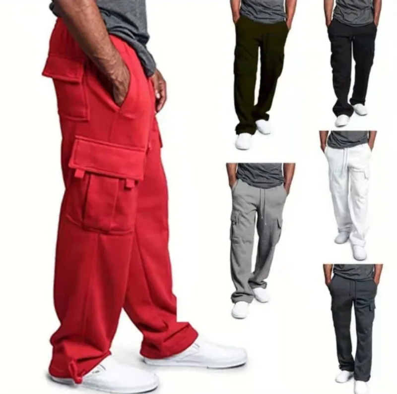 

Men's New Multi Pocket Work Pants Casual Elastic Leg Tied Pants