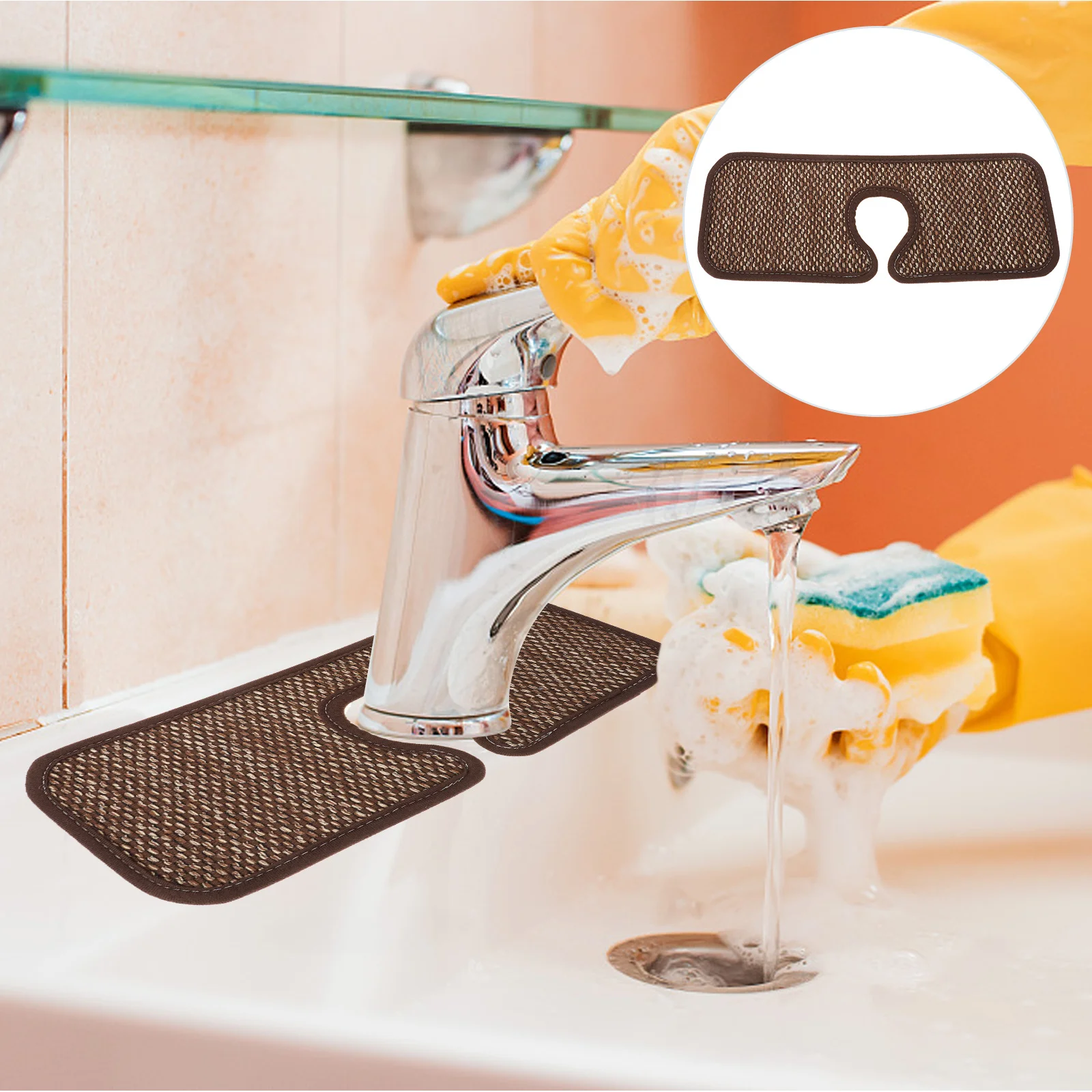 

Linen Rubber Faucet Absorbent Mat Non-Slip Dish Drying Pad For Kitchen Bathroom Rv Sink Splashes Guard Countertop