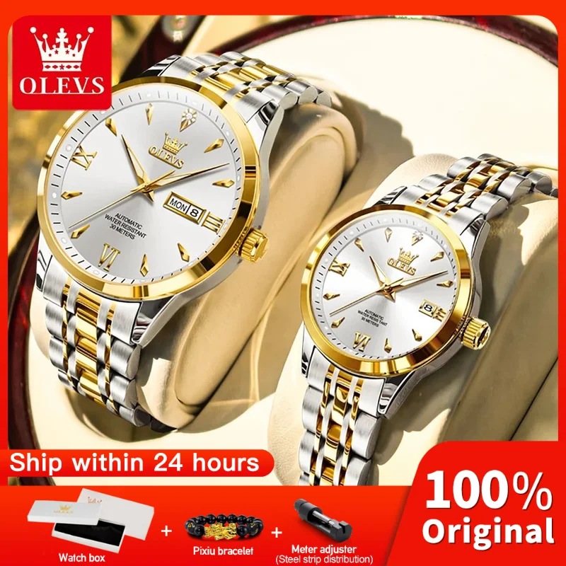 

OLEVS 9956 Couple Watch Luxury Original Fashion Brand Waterproof Luminous Mechanical Watch Man And Woman Watches Calendar Design