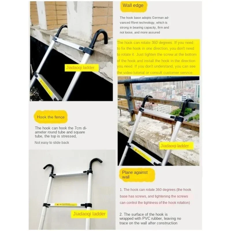 2M 2.6M Aluminum Alloy Ladder Portable Telescopic Household Folding Lifting Hook Pedal Single Ladder Indoor And Outdoor