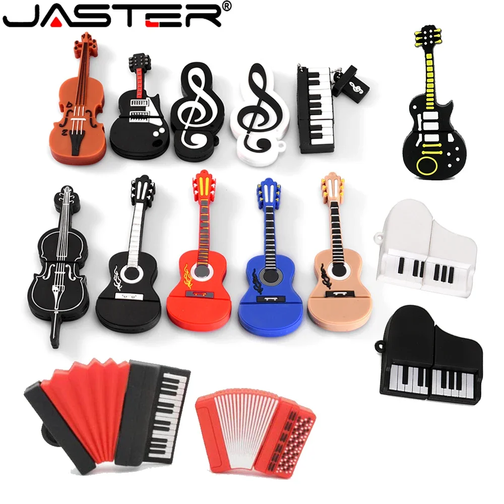 JASTER karikatür USB bellek sürücüler 64GB sevimli enstrüman Pendrive 32GB gitar keman su geçirmez Usb sopa 16GB 8GB U Disk