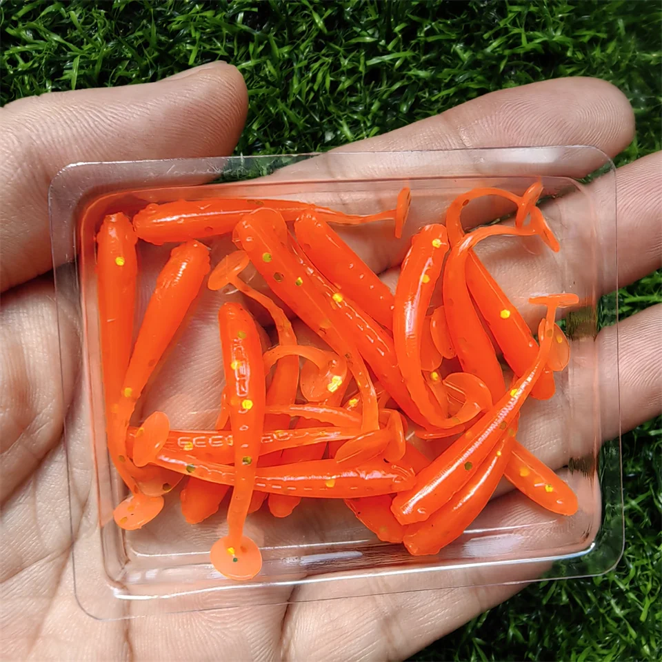 20pcs/lot Soft Bait Fishing Lure 35mm 0.3g T Tail Wobbler Fishing Soft Lure For Ajing Rockfish Bass Swimbait Silicone Bait