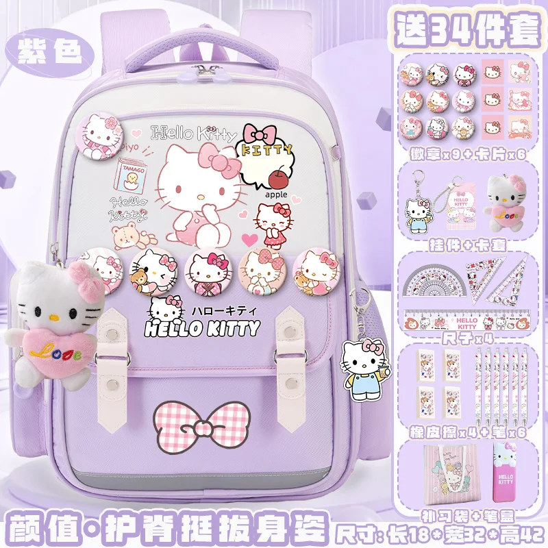 Sanrio-mochila escolar de Hello Kitty para estudiantes, almohadilla de hombro, ligera y de gran capacidad, informal, impermeable, resistente a las manchas