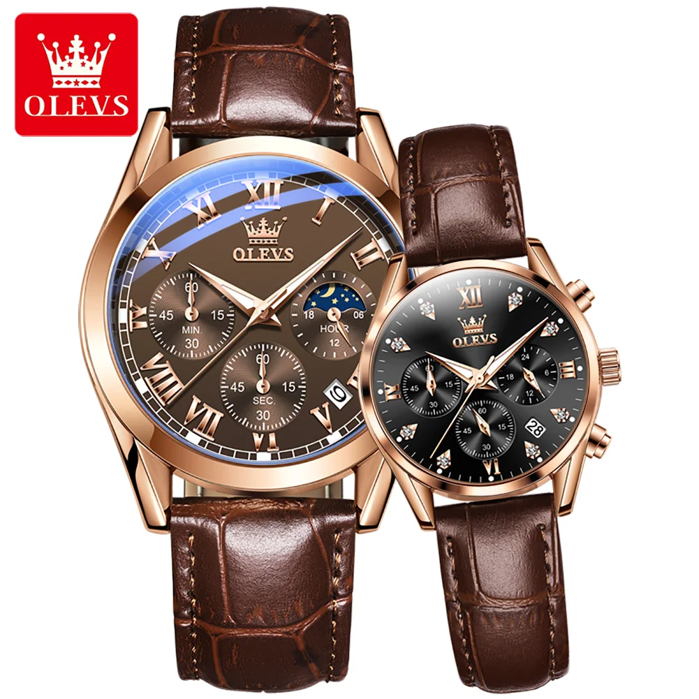 OLEVS-Montre à quartz étanche pour hommes et femmes, montres de couple, calendrier Shoous, date, horloge de luxe, mode diamant