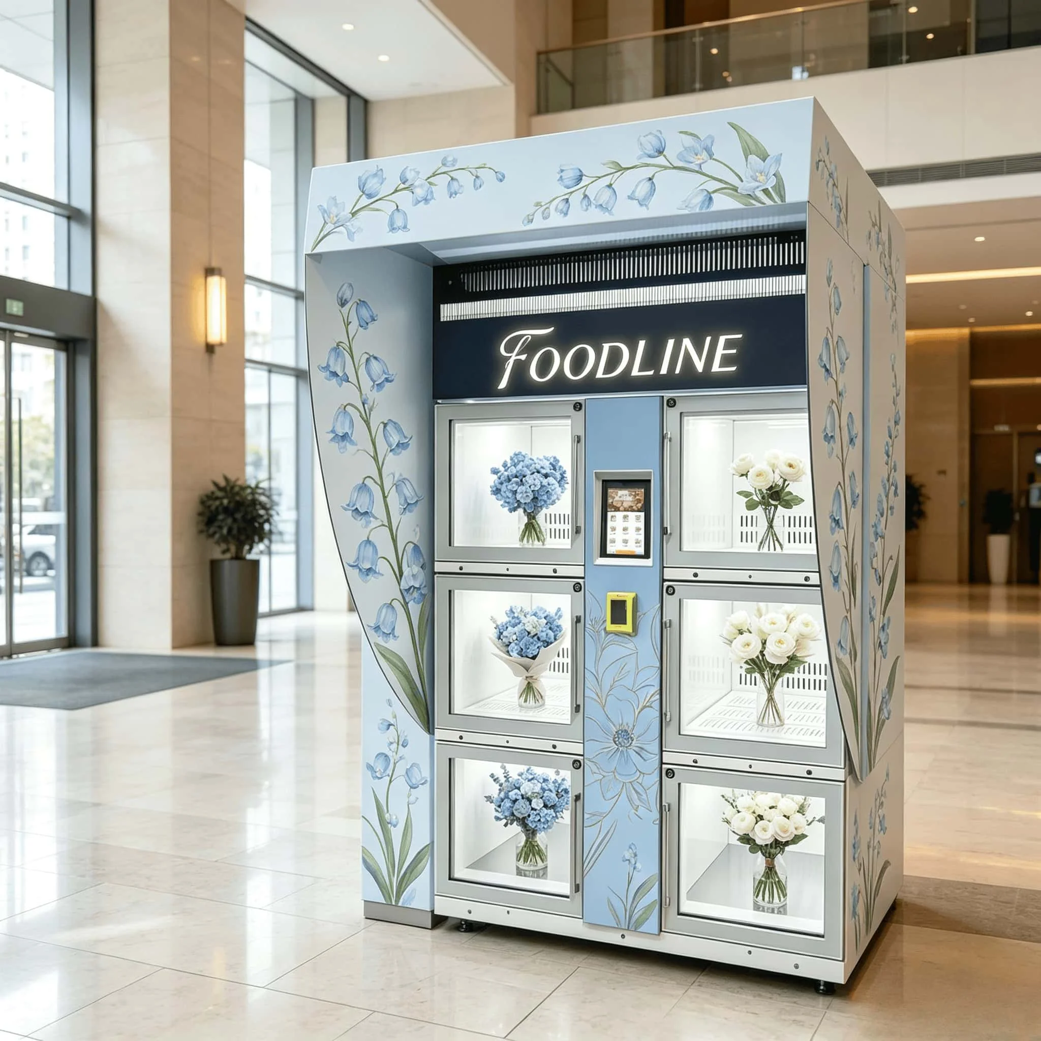 FOODLINE Outdoor Park Flower Vending Locker Anti Dust Cooling System QR Card Cash Payment Fresh Bouquet Vending Device