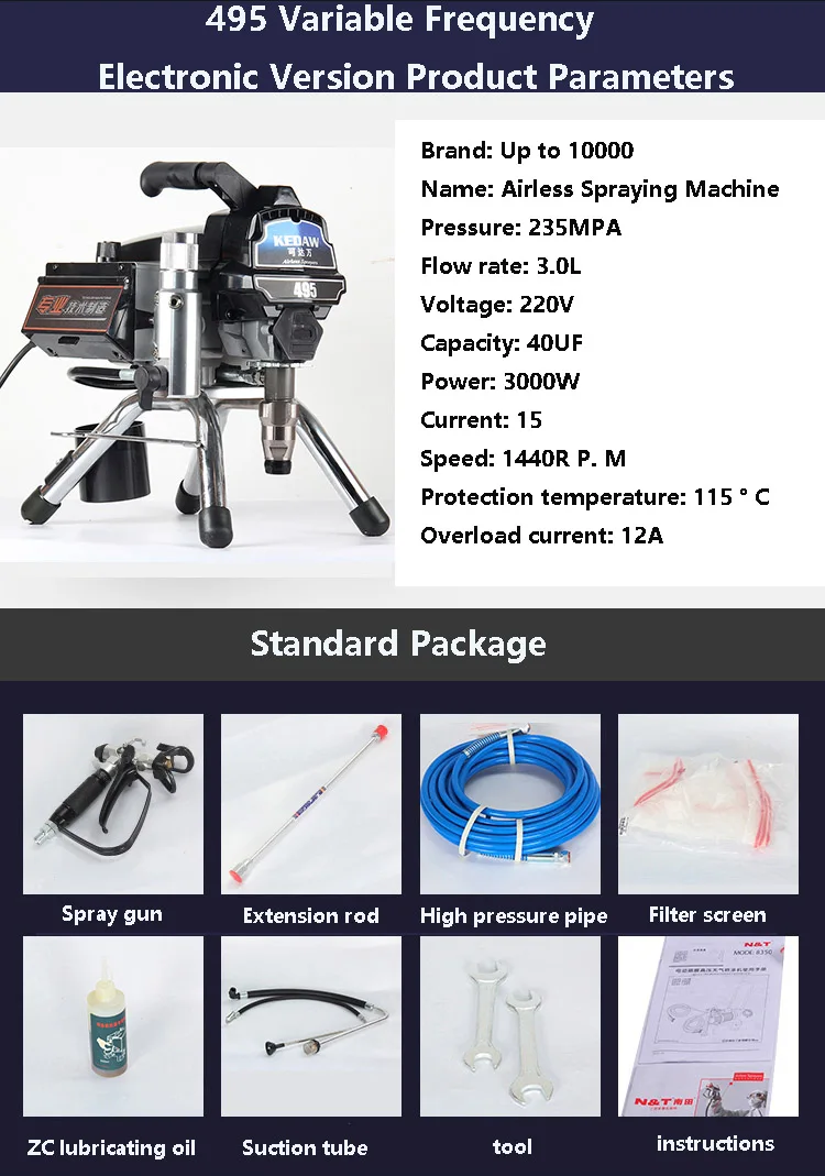 Imagem -04 - Máquina de Pulverização Airless o 395 Tinta Látex Inteligente Pequena Alta Potência Pintura de Parede 495 de Alta Pressã