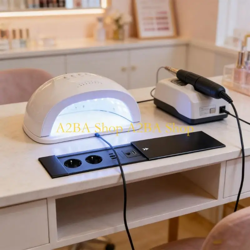 A2BA 2 in 1 Outlet Slide Cover Embedded 220V 2 220V Ports 2 USB Cat6 1Type C and Video Port Durability for Safe Installation