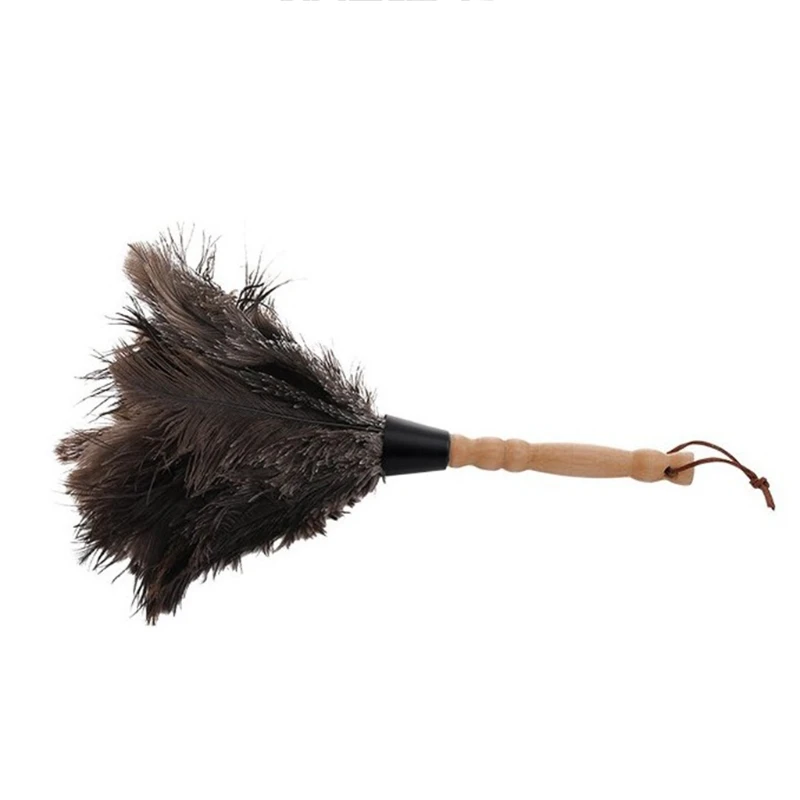 Natural Fluffy Ostrich Feather Duster with Wooden Handle Eco-Friendly Reusable Handheld Car Duster Interior/Exterior