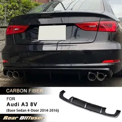 Car Rear Bumper Diffuser Lip Spoiler for Audi A3 8V Standard Sedan 2014-2016 No Sline Four Outlet Rear Diffuser Carbon Fiber FRP