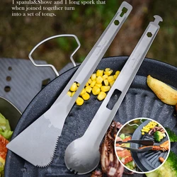 Boundless Voyage Camping Tableware Titanium Spatula Ladle 4 in 1,Multi-functional Outdoor Picnic Spoon Clip Shovel and Spatula