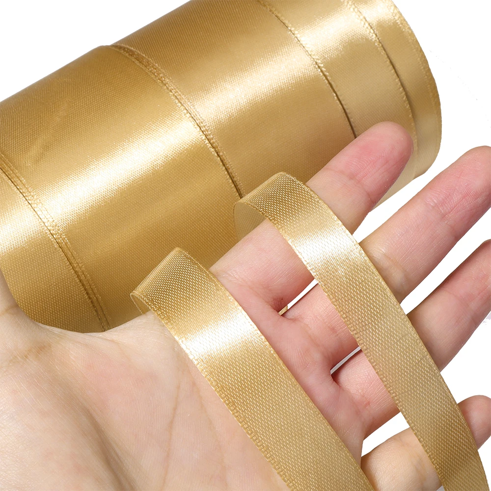 Champagne Gold Satin Ribbon 25yards 6mm-50mm Sash Gift Wrap Bow Handmade DIY Craft  Christmas Wedding Birthday Party Decoration