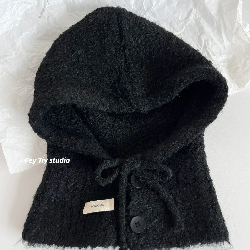 2026 Neue Wollmischung Balaclava-Mütze für Damen, Winter-Ohrenschutz, Warmer Strickschal, Integrierter Pullover, Bombermütze – Detail 5