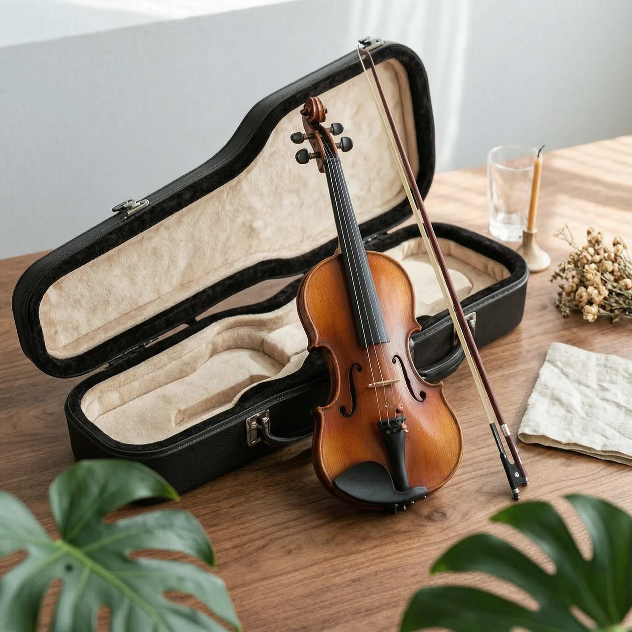 Violin Case Full-Size Violin Case with Humidity Meter Hygrometer Padded Portable for Violinists, Travel, Music School