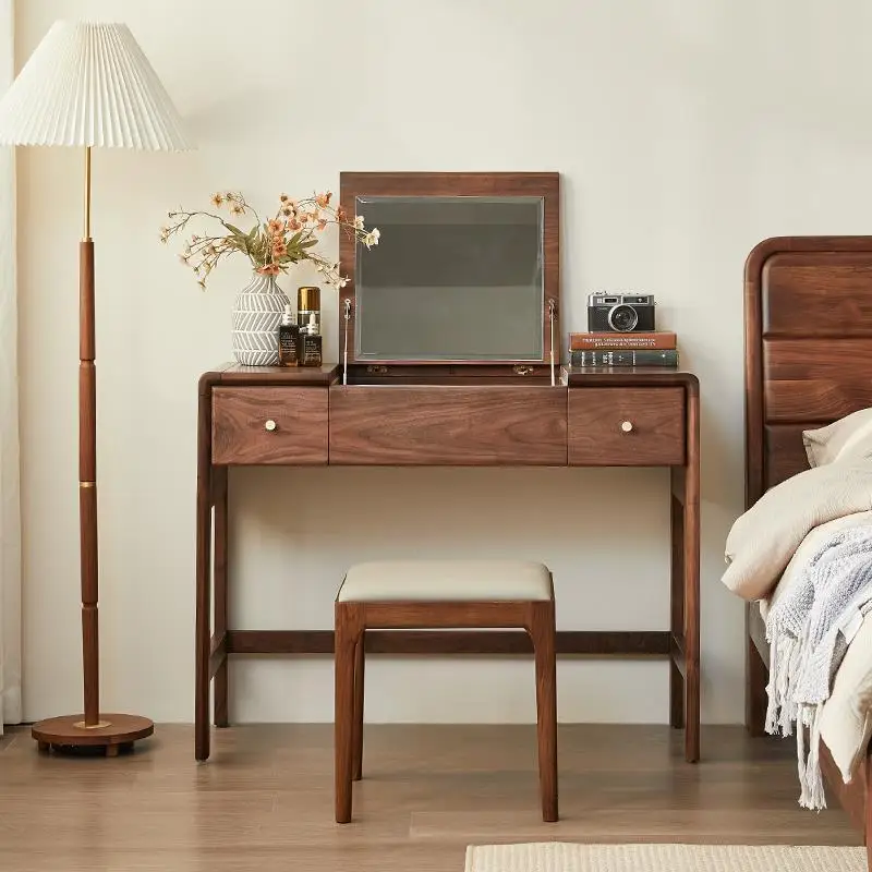 

Customizable Black Walnut Solid Wood Dresser Modern Makeup Table Multifunctional Small Apartment