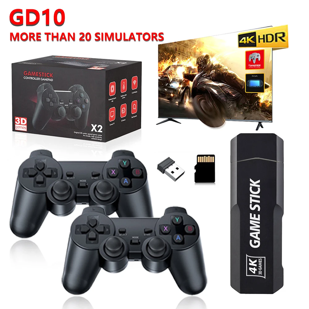 

GD10 Video Game Stick 4K Console 2.4G Double Wireless Controller 30000 Games 128GB Retro Games for PS1/PSP Boy Christmas Gift