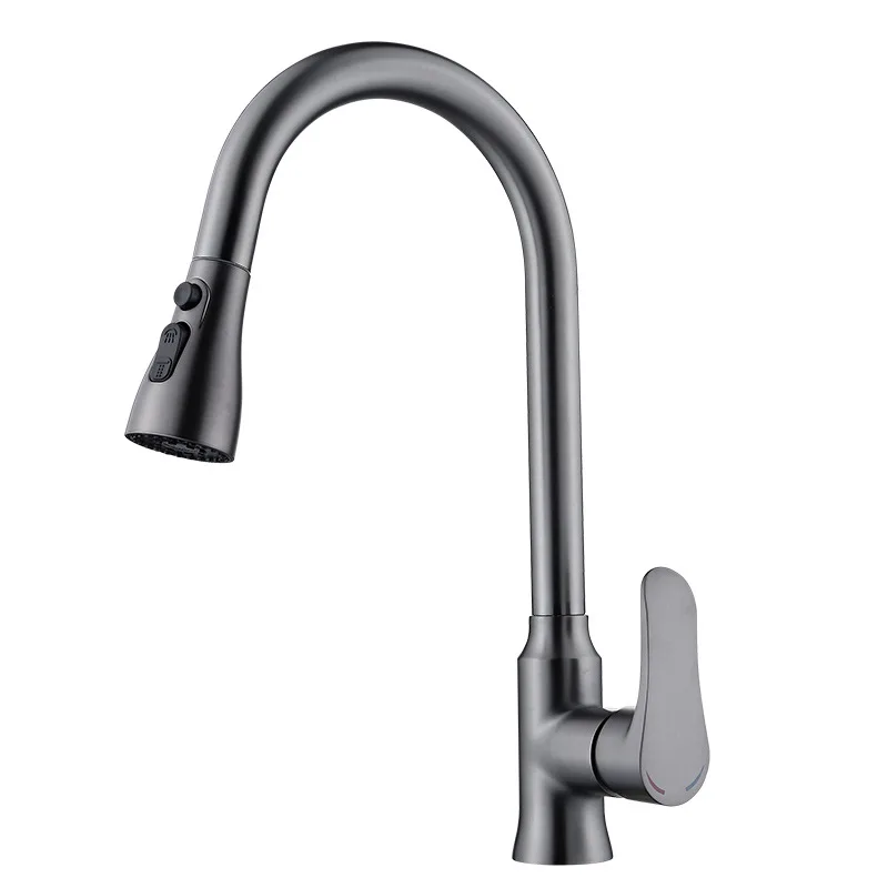 Gray Copper Pull Kitchen Faucet Household Pressurized Universal Hot and Cold Splash-proof Faucet for Washing Dishes and Basins