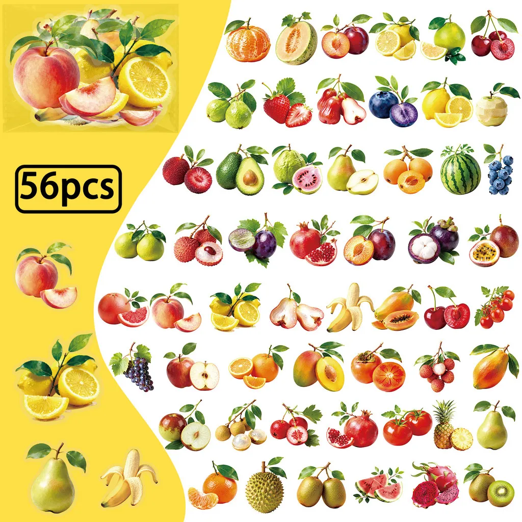 

56 шт. новые реалистичные прозрачные наклейки для домашних животных с фруктами-детские наклейки для рукоделия и канцелярских товаров, декоративные наклейки для записи магазина YourLife