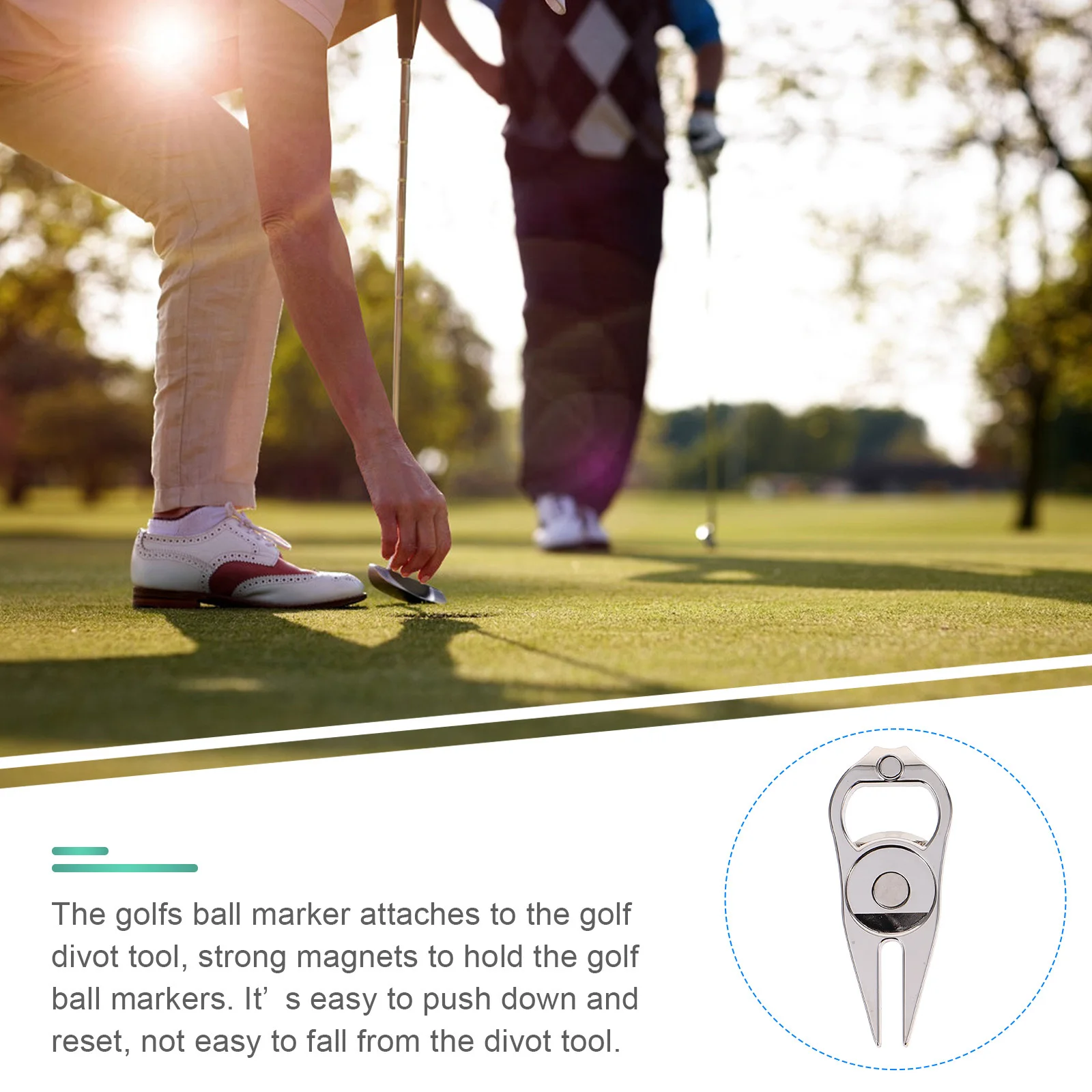 1 قطعة أداة إصلاح ديفت الغولف المعدنية المميزة يجمع بين دليل خط علامة الكرة مقاوم للصدأ تصميم مغناطيس قوي Divot شوكة ل