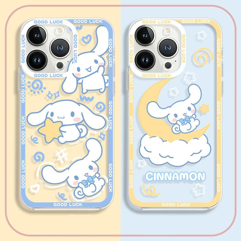 Lovely Sanrio Cinnamoroll Phone Case For Iphone 15 14 13 12 11 Pro Max 7 8 Plus X XR XS Max Girl Gift Transparent Phone Cover