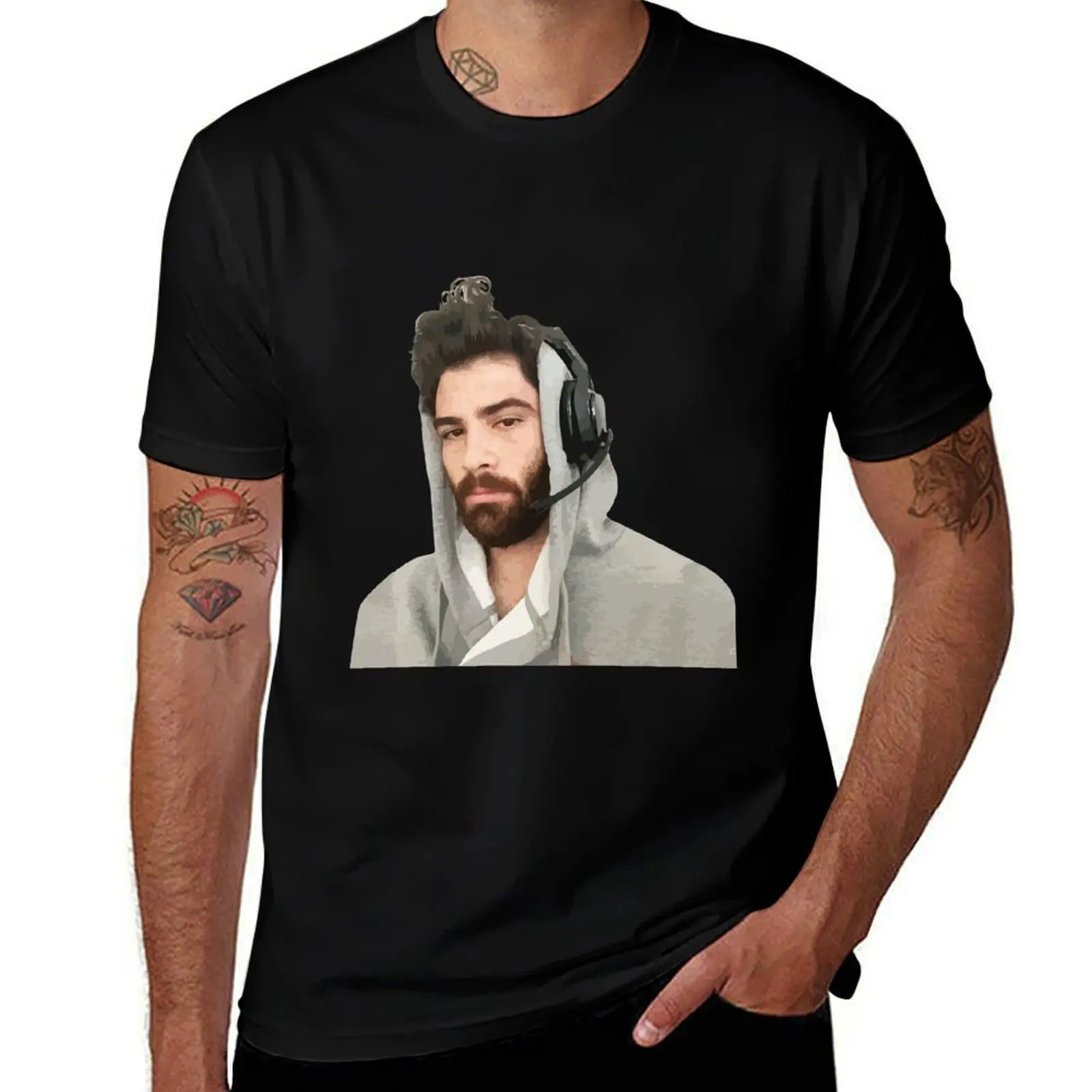 

Hasan Piker Wearing Headphone T-Shirt man t shirt cotton high quality man t shirt cotton
