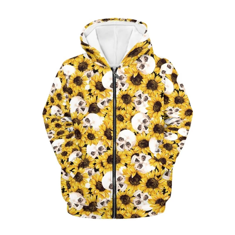 

New 3D All Printed Cartoon Flower Graphic Zip Up Hoodies Women Men Tops Casual Spring Autumn Fashion Sweatshirt Kids Coats Tops