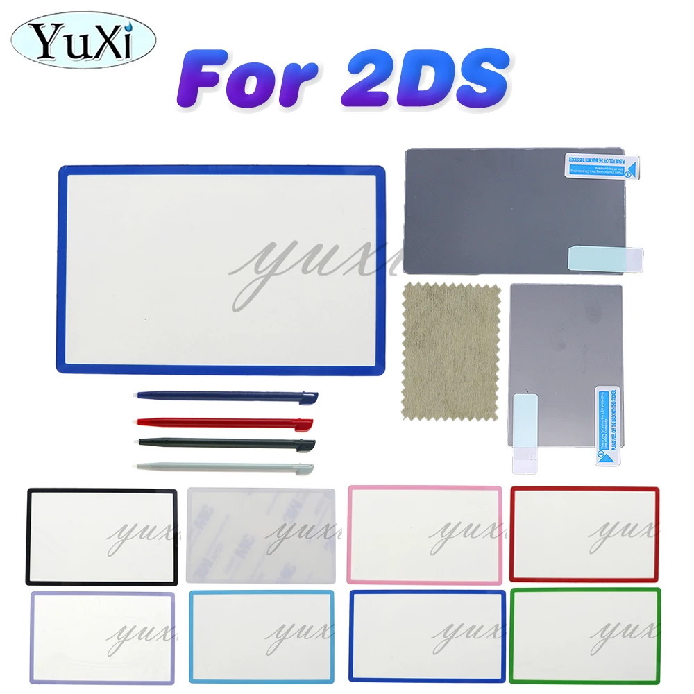 

1Set For 2DS Top Upper LCD Screen Lens Plastic Cover With Touch Stylus Pen Game Console Protective Film Guard Kit