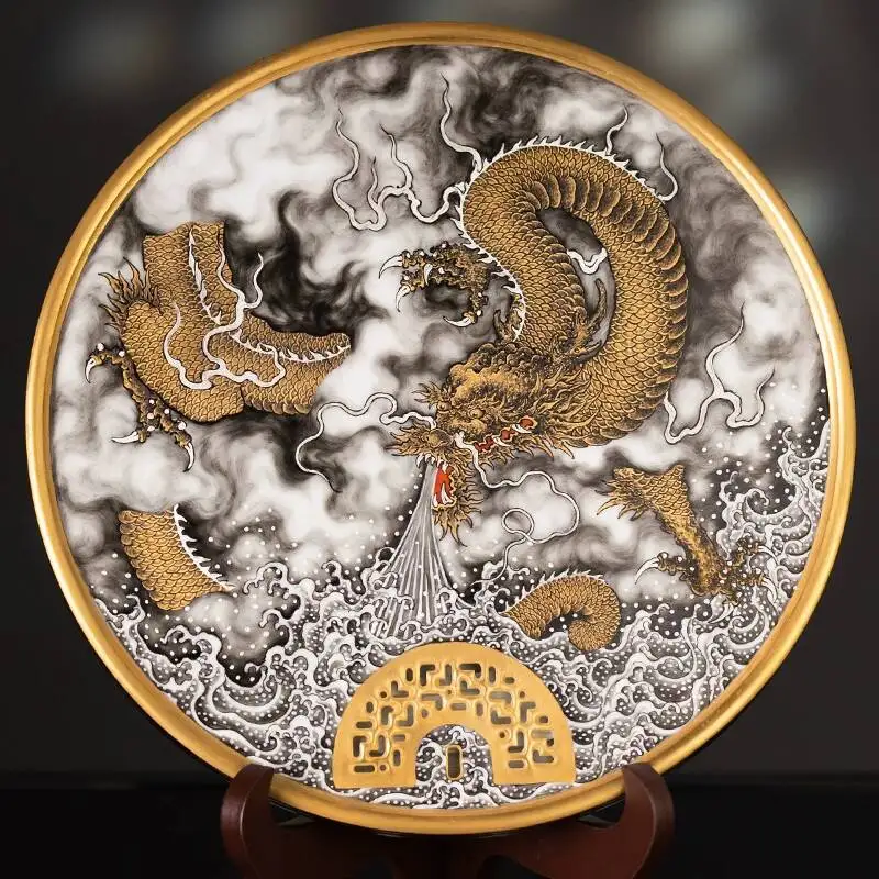 High-End Round From The Holy Mountain, Jingdezhen Pure Handmade Hand-Painted Pink Gold Dragon Dry Tea Tray