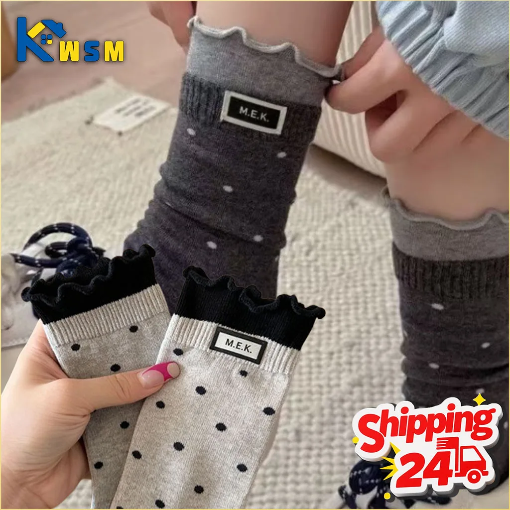 

1-10 пар кружевных носков для женщин, средней длины, с рюшами, в горошек, с этикеткой, модные, весенне-осенние, повседневные, укороченные носки-гольфы