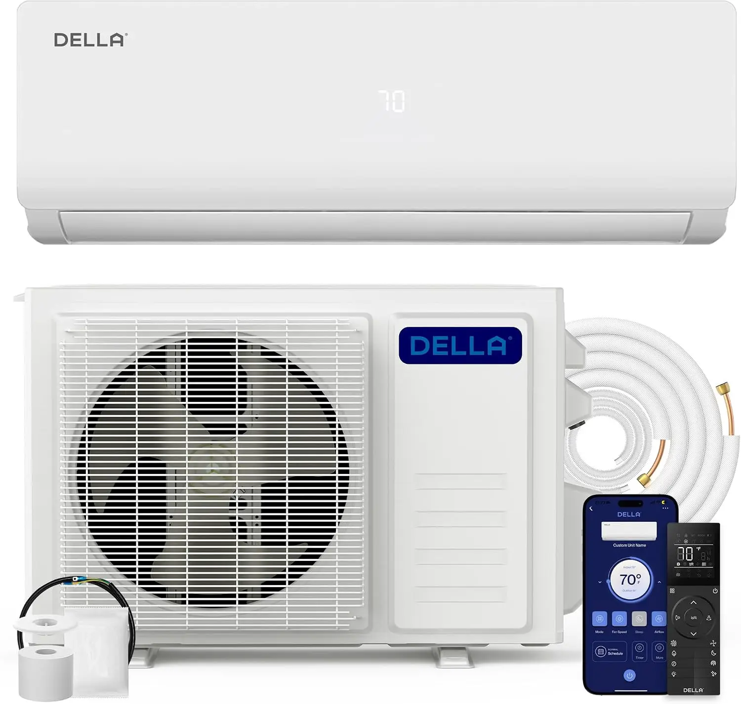 

Energy Efficient DELLA Vario Series 18000 BTU Wifi Mini Split AC Work with Alexa 21 SEER2 Cools Up to 1000 Sq Ft 230V Ductless Inverter 1.5 Ton Pre Charged Heat Pump 16.4ft Kit
