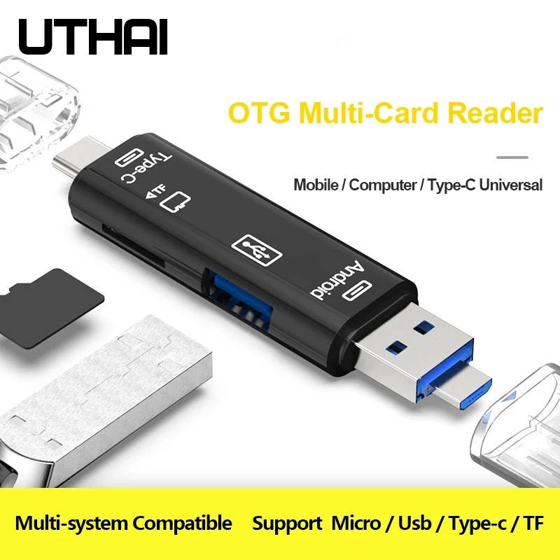 UTHAI C01 typ C/MicroUSB/USB 3In 1 czytnik kart OTG szybki uniwersalny OTG TF/USB do przedłużacza komputer z systemem Android