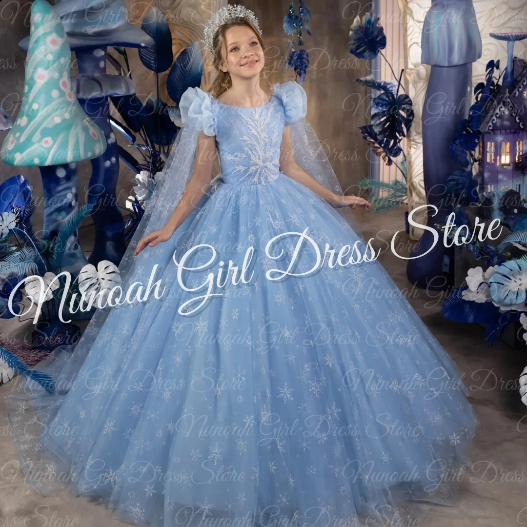 

Light Blue Flower Girl Dresses for Wedding Snowflake Princess Baby Girl Birthday Party Gowns First Communion Gowns Customized