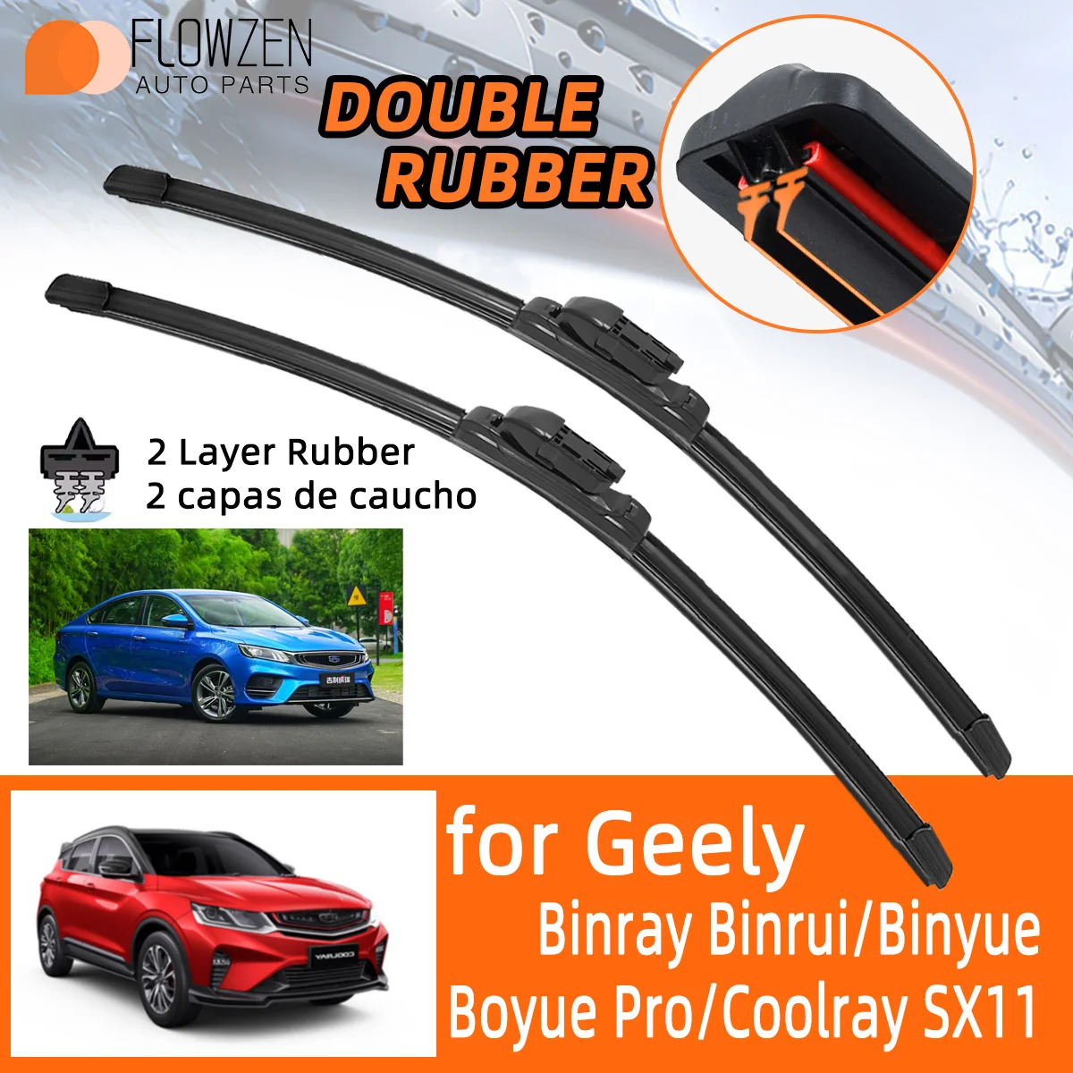 Car Wiper Blades for Geely Binray Binrui  Binyue SX11 Proton X50 Coolray SX11 Double Rubber Car Wipers Accessories Winter Summer