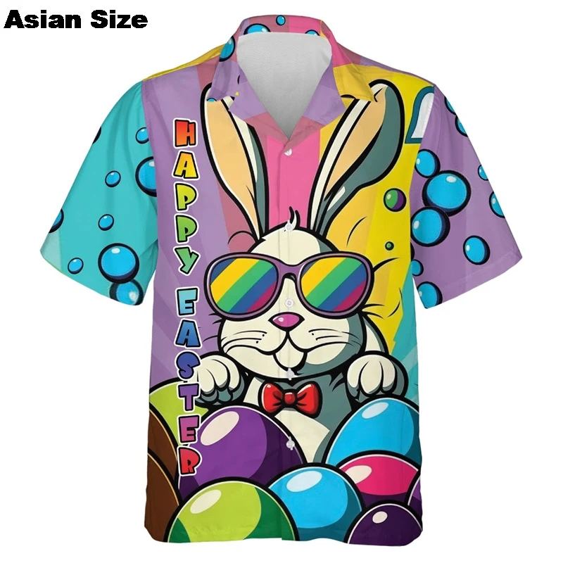 

Забавные рубашки с 3D принтом на Пасху для мужчин, одежда, повседневная гавайская пляжная рубашка с кроликом Kawaii, яйцо, детские подарки, блузки, топы на пуговицах